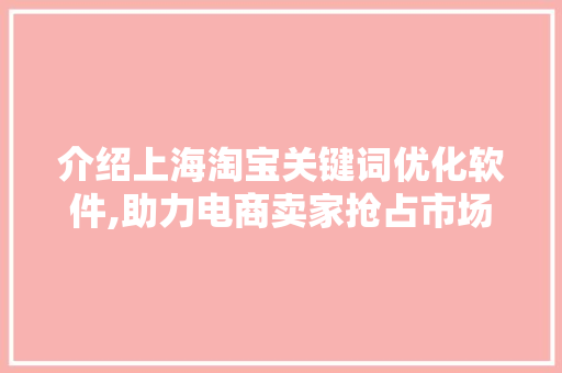 介绍上海淘宝关键词优化软件,助力电商卖家抢占市场先机