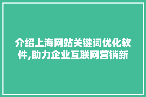介绍上海网站关键词优化软件,助力企业互联网营销新篇章 项目报告