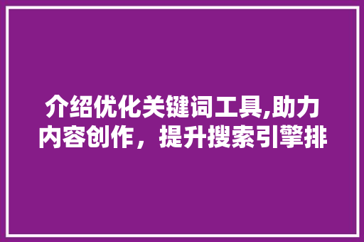 介绍优化关键词工具,助力内容创作，提升搜索引擎排名