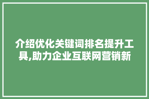 介绍优化关键词排名提升工具,助力企业互联网营销新篇章