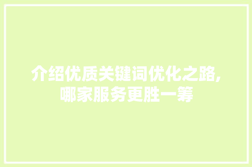 介绍优质关键词优化之路,哪家服务更胜一筹