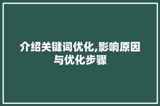 介绍关键词优化,影响原因与优化步骤