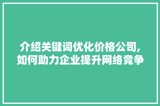 介绍关键词优化价格公司,如何助力企业提升网络竞争力