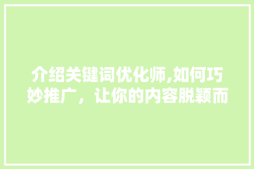 介绍关键词优化师,如何巧妙推广，让你的内容脱颖而出