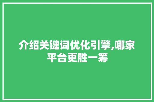 介绍关键词优化引擎,哪家平台更胜一筹
