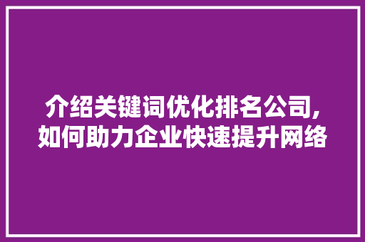 介绍关键词优化排名公司,如何助力企业快速提升网络曝光度