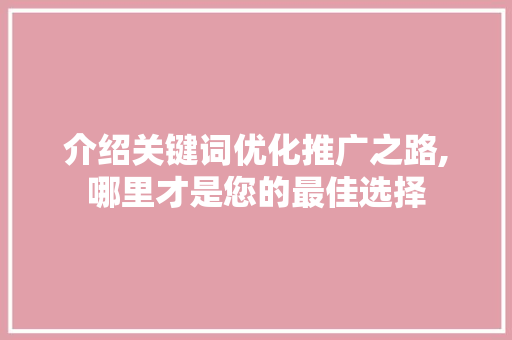 介绍关键词优化推广之路,哪里才是您的最佳选择
