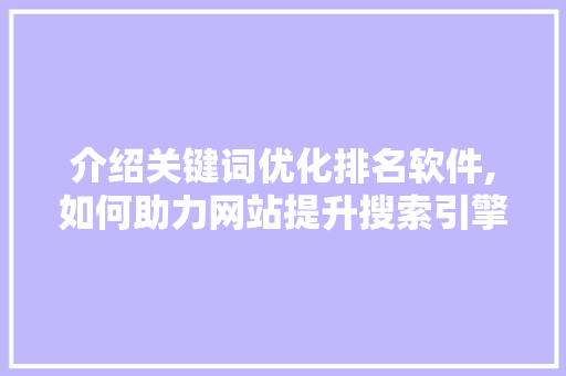 介绍关键词优化排名软件,如何助力网站提升搜索引擎排名