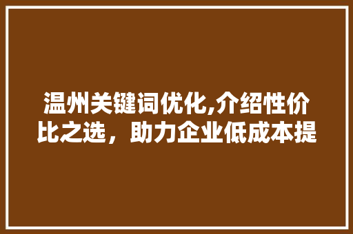 温州关键词优化,介绍性价比之选，助力企业低成本提升网络曝光