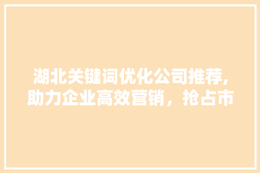 湖北关键词优化公司推荐,助力企业高效营销，抢占市场先机