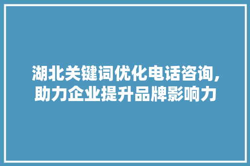 湖北关键词优化电话咨询,助力企业提升品牌影响力