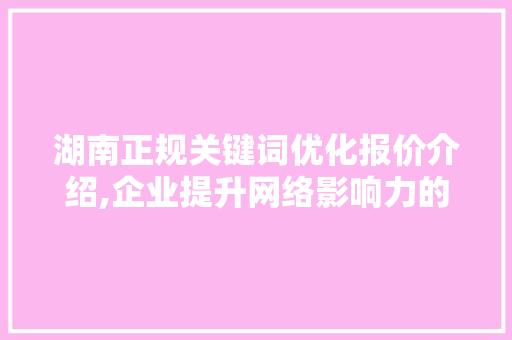 湖南正规关键词优化报价介绍,企业提升网络影响力的秘密武器