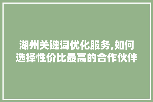 湖州关键词优化服务,如何选择性价比最高的合作伙伴