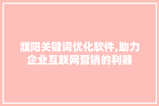 濮阳关键词优化软件,助力企业互联网营销的利器