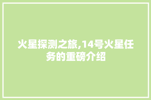 火星探测之旅,14号火星任务的重磅介绍
