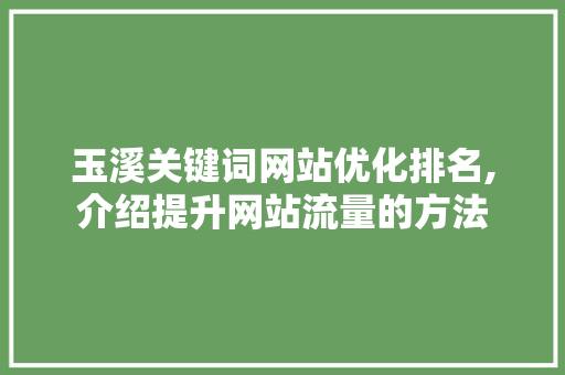 玉溪关键词网站优化排名,介绍提升网站流量的方法