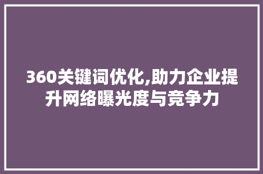 360关键词优化,助力企业提升网络曝光度与竞争力