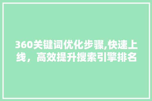 360关键词优化步骤,快速上线，高效提升搜索引擎排名