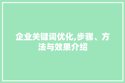 企业关键词优化,步骤、方法与效果介绍