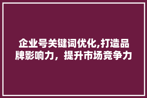 企业号关键词优化,打造品牌影响力，提升市场竞争力
