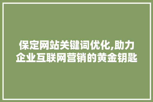 保定网站关键词优化,助力企业互联网营销的黄金钥匙