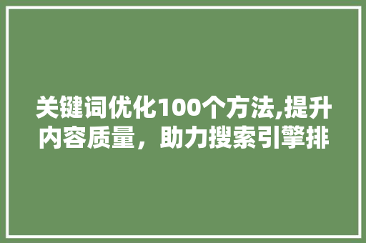 关键词优化100个方法,提升内容质量，助力搜索引擎排名 缓存Redis