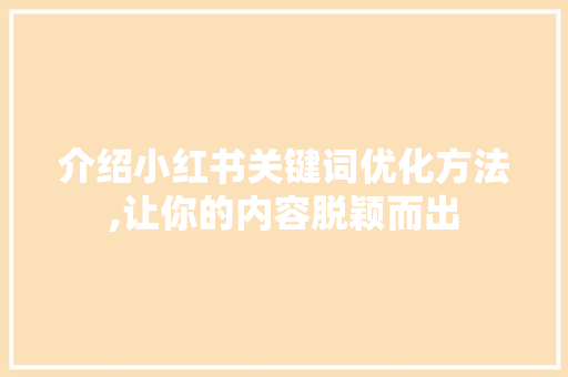 介绍小红书关键词优化方法,让你的内容脱颖而出