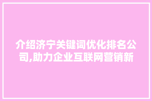 介绍济宁关键词优化排名公司,助力企业互联网营销新篇章