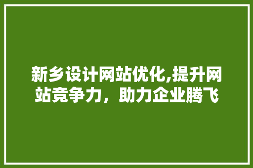 新乡设计网站优化,提升网站竞争力，助力企业腾飞 网站建设