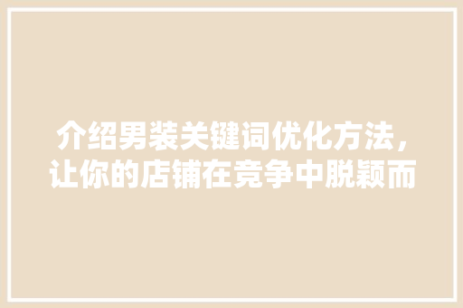 介绍男装关键词优化方法，让你的店铺在竞争中脱颖而出