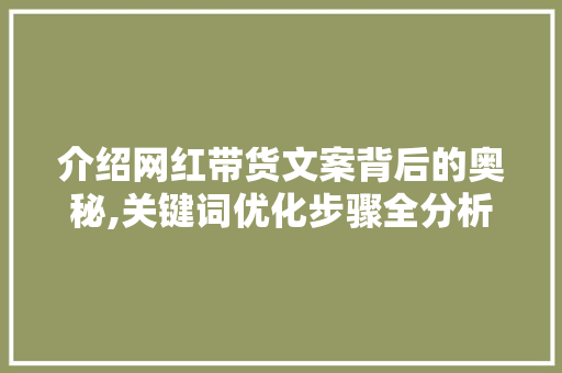 介绍网红带货文案背后的奥秘,关键词优化步骤全分析