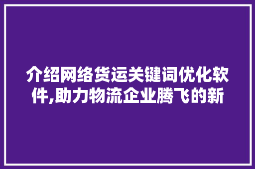介绍网络货运关键词优化软件,助力物流企业腾飞的新引擎