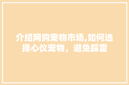 介绍网购宠物市场,如何选择心仪宠物，避免踩雷
