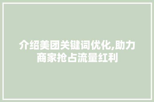 介绍美团关键词优化,助力商家抢占流量红利 MySQL