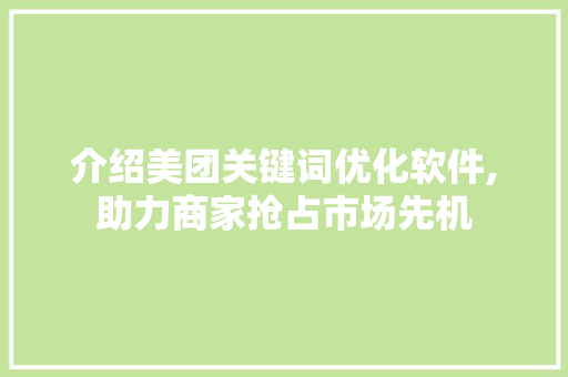 介绍美团关键词优化软件,助力商家抢占市场先机