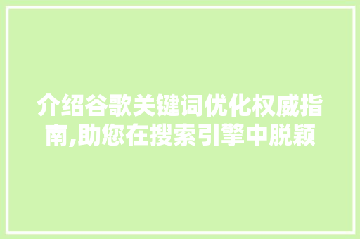 介绍谷歌关键词优化权威指南,助您在搜索引擎中脱颖而出 市场营销范文