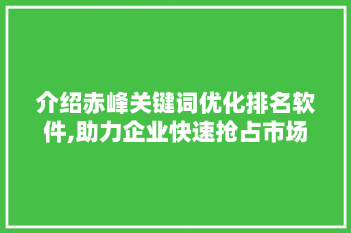 介绍赤峰关键词优化排名软件,助力企业快速抢占市场先机