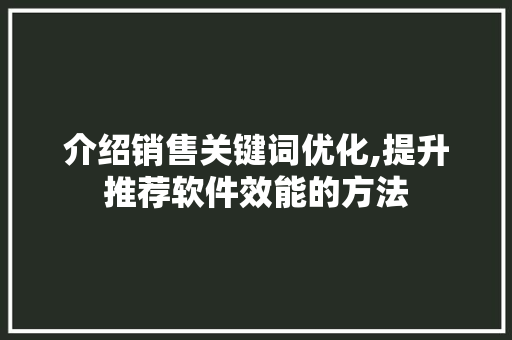 介绍销售关键词优化,提升推荐软件效能的方法