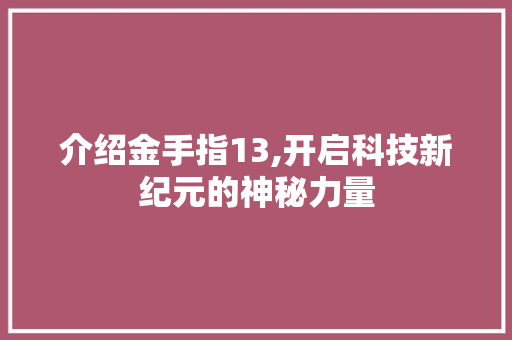介绍金手指13,开启科技新纪元的神秘力量