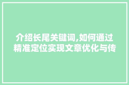 介绍长尾关键词,如何通过精准定位实现文章优化与传播