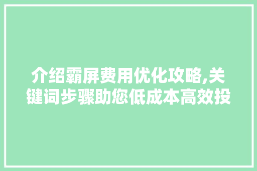 介绍霸屏费用优化攻略,关键词步骤助您低成本高效投放