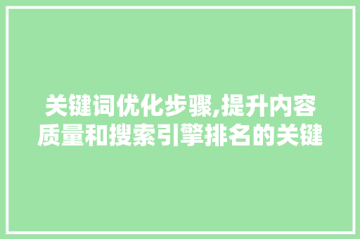 关键词优化步骤,提升内容质量和搜索引擎排名的关键路径