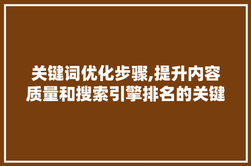 关键词优化步骤,提升内容质量和搜索引擎排名的关键之路
