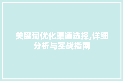 关键词优化渠道选择,详细分析与实战指南