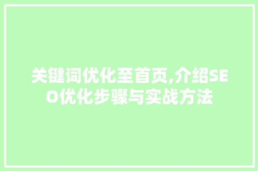 关键词优化至首页,介绍SEO优化步骤与实战方法