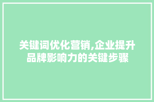 关键词优化营销,企业提升品牌影响力的关键步骤