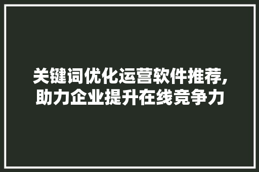 关键词优化运营软件推荐,助力企业提升在线竞争力