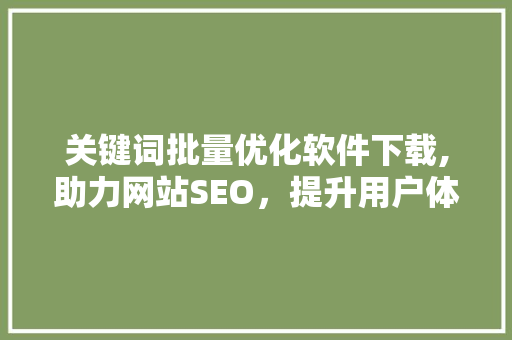 关键词批量优化软件下载,助力网站SEO，提升用户体验