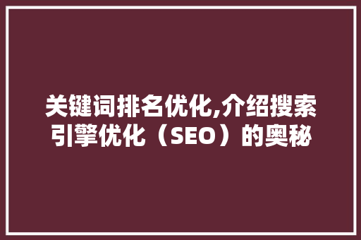 关键词排名优化,介绍搜索引擎优化（SEO）的奥秘