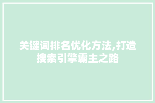 关键词排名优化方法,打造搜索引擎霸主之路
